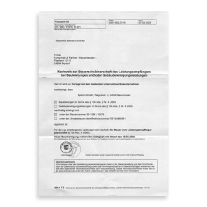 Abbildung eines Briefes mit dem Nachweis zur Steuerschuldnerschaft